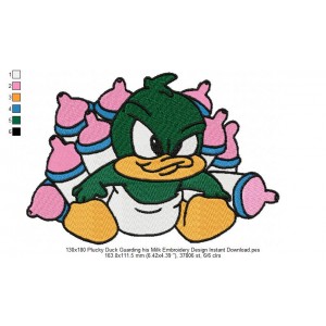 130x180 Plucky Duck Guarding his Milk Embroidery Design Instant Download